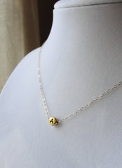 Gold necklace with initial bean charm - any letter - gold initial charm - 1107