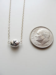 Silver initial bean charm - silver initial bean necklace - any letter - 1107