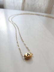 Gold necklace with initial bean charm - any letter - gold initial charm - 1107