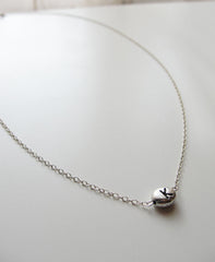 Silver initial bean charm - silver initial bean necklace - any letter - 1107