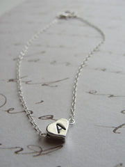 Tiny silver initial charm bracelet  - heart initial - any letter - minimal jewelry