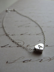 Tiny silver initial charm bracelet  - heart initial - any letter - minimal jewelry