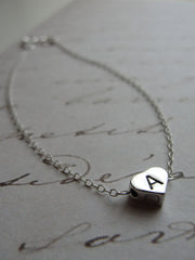 Tiny silver initial charm bracelet  - heart initial - any letter - minimal jewelry