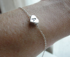 Tiny silver initial charm bracelet  - heart initial - any letter - minimal jewelry