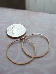 Rose gold hoops - hammered hoop earrings - pink gold - 3104