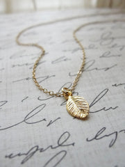 Tiny gold leaf necklace - small leaf necklace - tiny simple jewelry - 1143