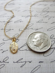 Tiny gold leaf necklace - small leaf necklace - tiny simple jewelry - 1143