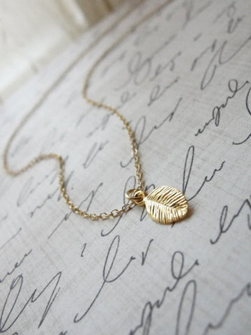 Tiny gold leaf necklace - small leaf necklace - tiny simple jewelry - 1143