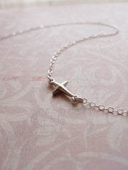 Tiny side cross necklace - small silver cross - little silver cross jewelry - 1182