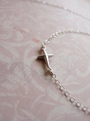 Tiny side cross necklace - small silver cross - little silver cross jewelry - 1182