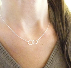 Double circle necklace - Sterling silver connected circles necklace - eternity necklace - 1133