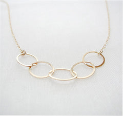 Gold oval links necklace - connected links necklace - entwined circles - 1122