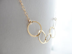 Gold oval links necklace - connected links necklace - entwined circles - 1122