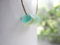 Aqua blue, lime green and soft white pebble necklace - white aqua lime necklace beach glass - 1148