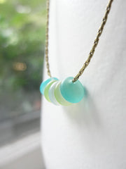 Aqua blue, lime green and soft white pebble necklace - white aqua lime necklace beach glass - 1148