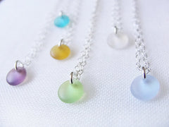 Tiny beach glass necklace - color dot necklace - 1152