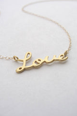 Gold love necklace - love script necklace in gold - 1128