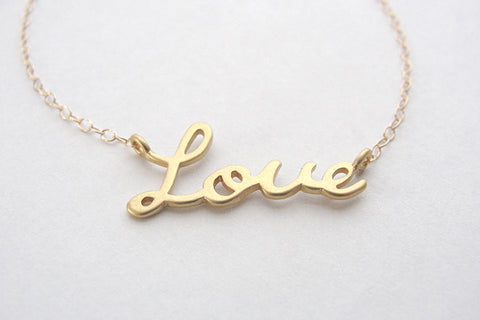 Gold love necklace - love script necklace in gold - 1128