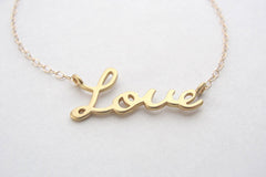 Gold love necklace - love script necklace in gold - 1128