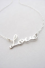 Silver love necklace - love script necklace in silver - 1128