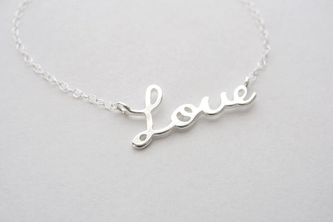 Silver love necklace - love script necklace in silver - 1128