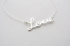Silver love necklace - love script necklace in silver - 1128