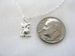 Tiny silver owl necklace - Cute quirky silver necklace with owl - 1145