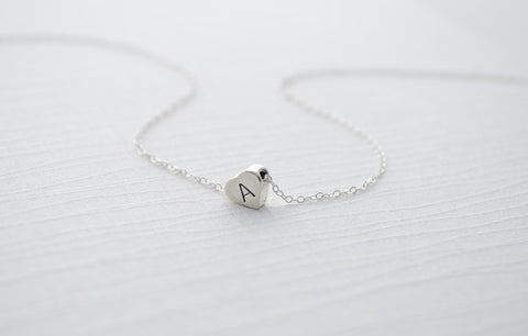 Silver necklace with heart initial - initial necklace - letter necklace -1106