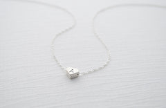 Silver necklace with heart initial - initial necklace - letter necklace -1106