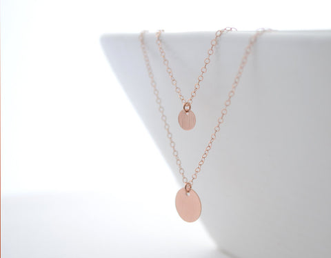 Rose gold double circle necklace - rose gold necklace with two disks - 1159