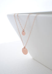 Rose gold double circle necklace - rose gold necklace with two disks - 1159