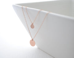 Rose gold double circle necklace - rose gold necklace with two disks - 1159