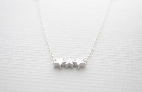 Silver star bracelet - silver star trio bracelet - silver bracelet with three stars