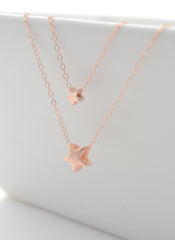 Superstar rose gold necklace - double strand rose gold star necklace - 1126