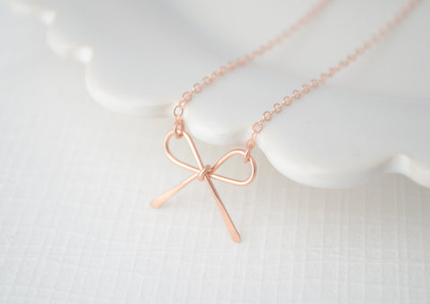 Rose gold bow necklace - rose gold filled necklace - pink gold bow - 1140