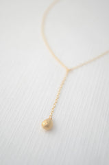 Simple gold lariat necklace with faceted drop- gold teardrop lariat