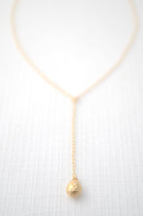 Simple gold lariat necklace with faceted drop- gold teardrop lariat