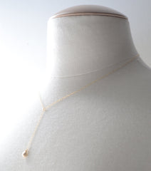 Simple gold lariat necklace with faceted drop- gold teardrop lariat