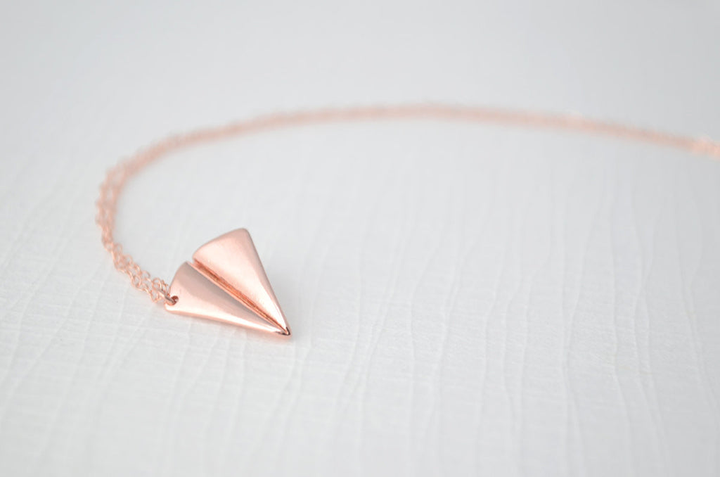 Women's Paper Airplane Necklace with Meteorite