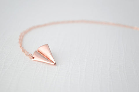 Rose gold paper airplane necklace - rose gold airplane necklace - 1162