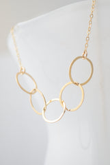 Gold oval links necklace - connected links necklace - entwined circles - 1122