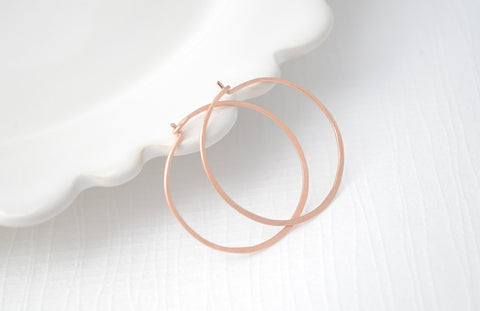 Rose gold hoops - hammered hoop earrings - pink gold - 3104