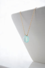 Gold necklace mint blue chalcedony - 1139