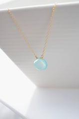 Gold necklace mint blue chalcedony - 1139