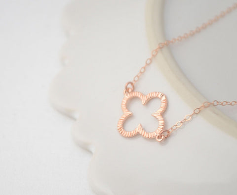 Rose gold quatrefoil necklace - Rose gold clover necklace - 1146