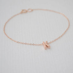 Rose Gold Tiny letter Bracelet - Initial Bracelet - 2120