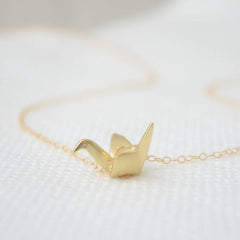 Origami crane necklace - gold or silver crane - 1137