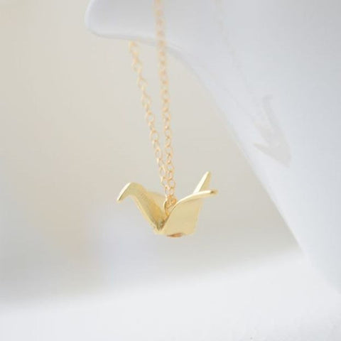 Origami crane necklace - gold or silver crane - 1137