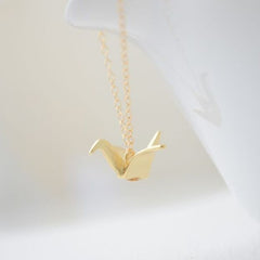 Origami crane necklace - gold or silver crane - 1137