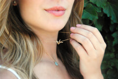 Rose gold origami crane necklace - rose gold crane - 1137